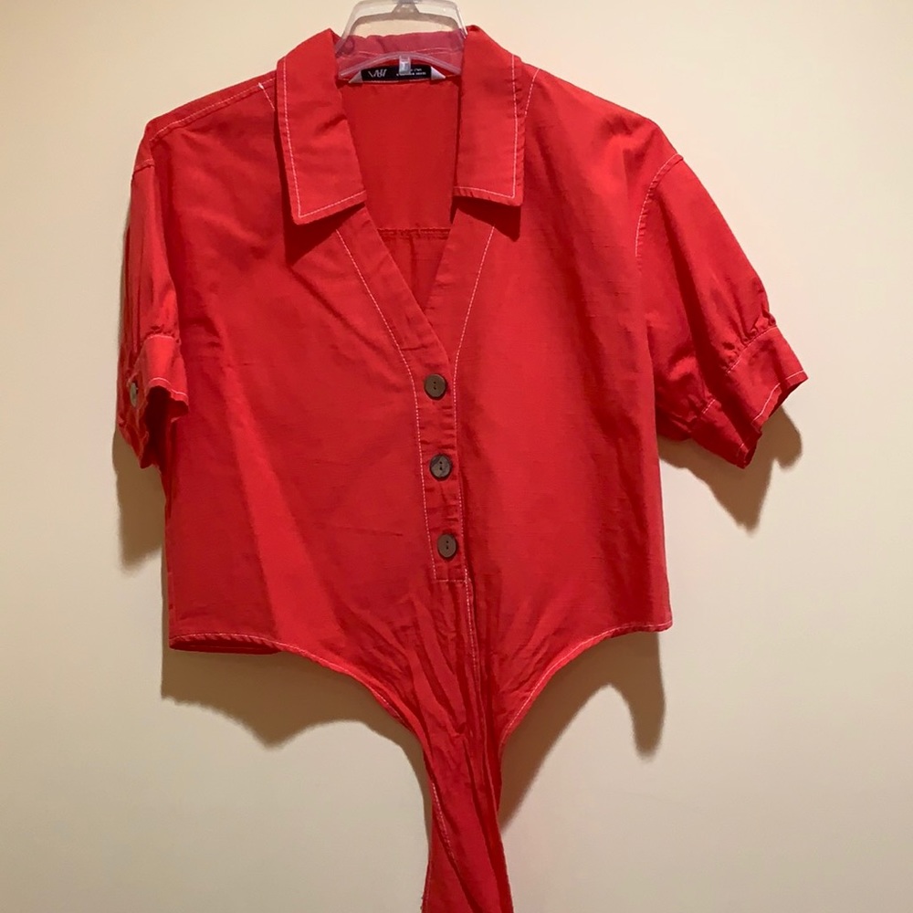 Zara coral short sleeve blouse